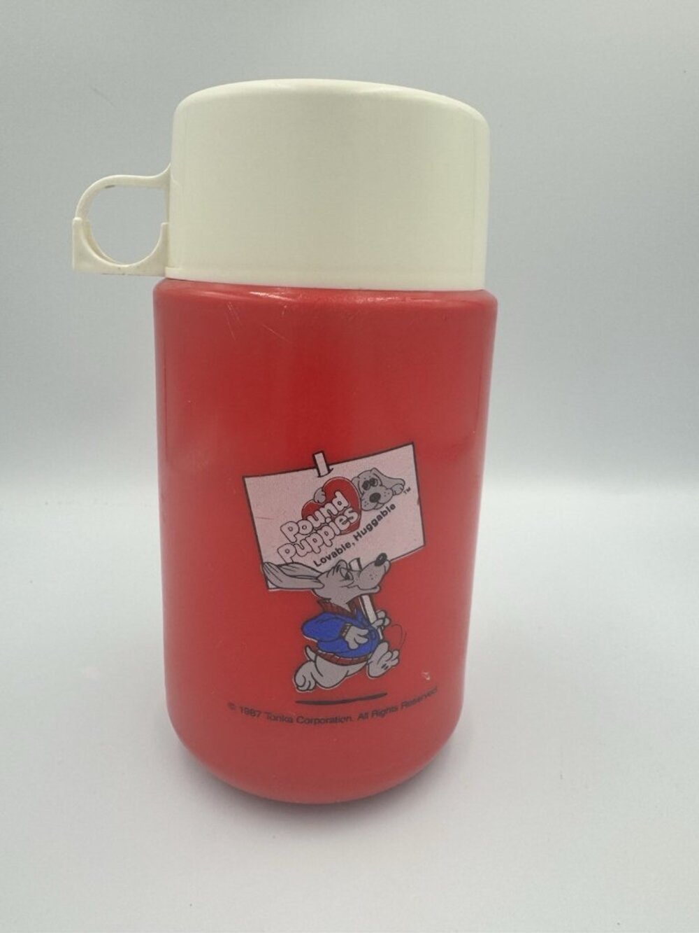Vintage 1987 Pound Puppies Thermos Tonka Corp Model 3700 Red White USA CUP